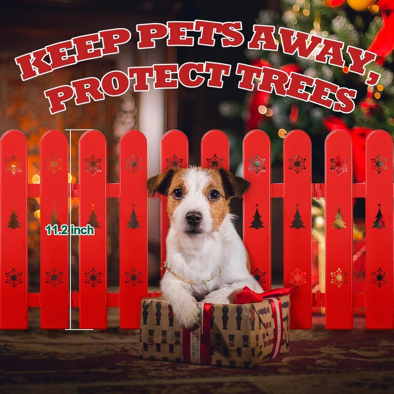 Wefaith Christmas Tree Fence Barrier for Pets & Kids - 36Pcs Foldable Picket Fence Gate Around Xmas Tree, Decorative Baby & Dog Cat Proof Indoor Christmas Tree Protector Decoration - Red - Image 3